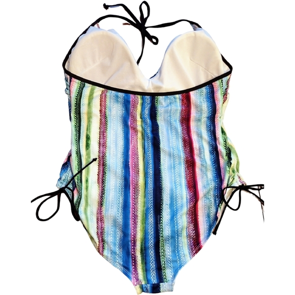 Meet. Curve Women's One Piece Striped Swimsuit, Size 2XL, Multicolored - Picture 2 of 4